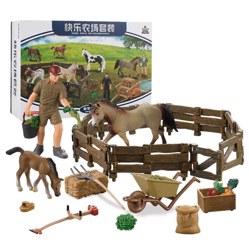 Happy Horse Farm Diy Creative Suit Model Fence Stable Worker Solid Static Sand Table Figure Ornament Toy