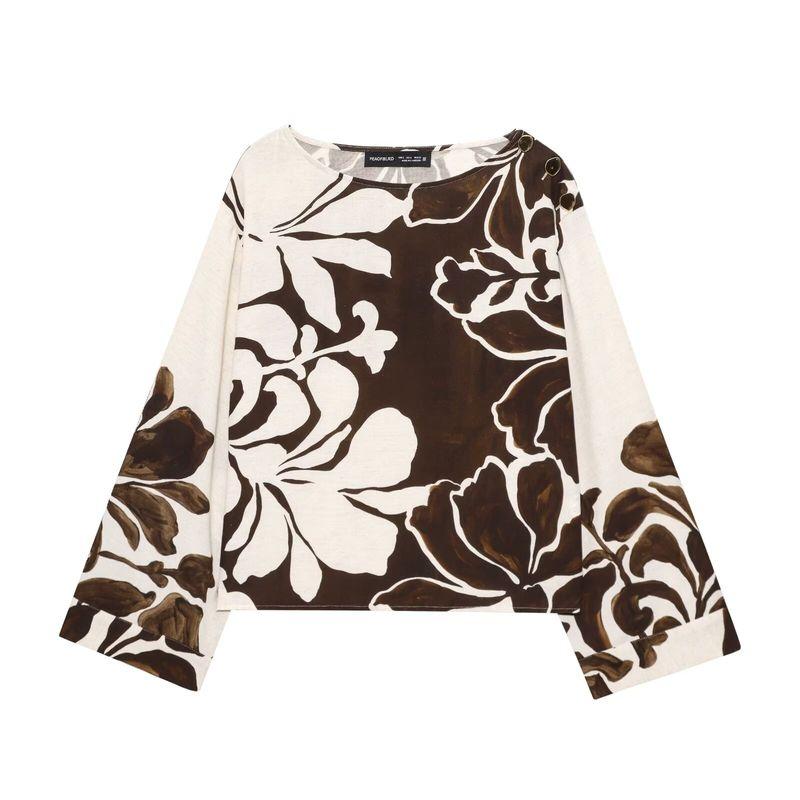 

Kaslead New Women clothes Western Style Fashion Flower Print Top Trousers 3666109 3666110 Top L