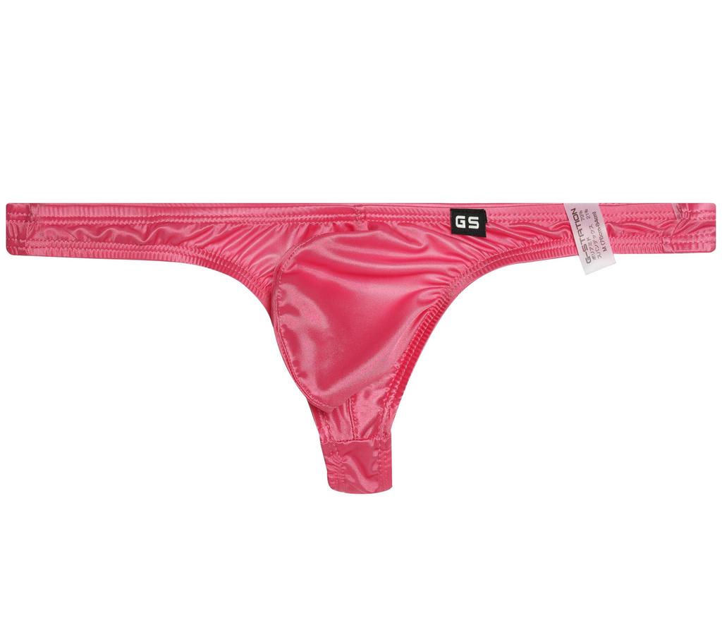 Stretch 3D Sheer G-Station Men's T-Back, Large, Pink, Satin-Like Thong, Men's Underwear, Stitching, Sexy, Shiny,