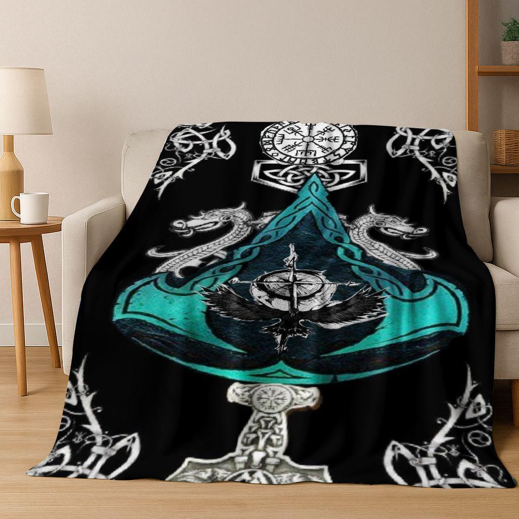 Nordic Viking Warrior Symbol Valhalla Valknut Rune Flannel Blanket,Cozy Soft Throw Blanket for Home Bedroom Bed Sofa Cover Gift