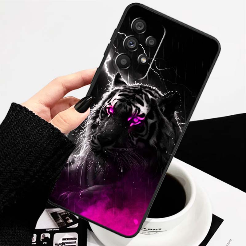 Löwe Bär Katze Cool Für Samsung A73 A72 A71 A55 A54 A53 A52 A51 A13 A22 A16 A15 A12 A14 A26 A07 5G Schwarze Handyhülle