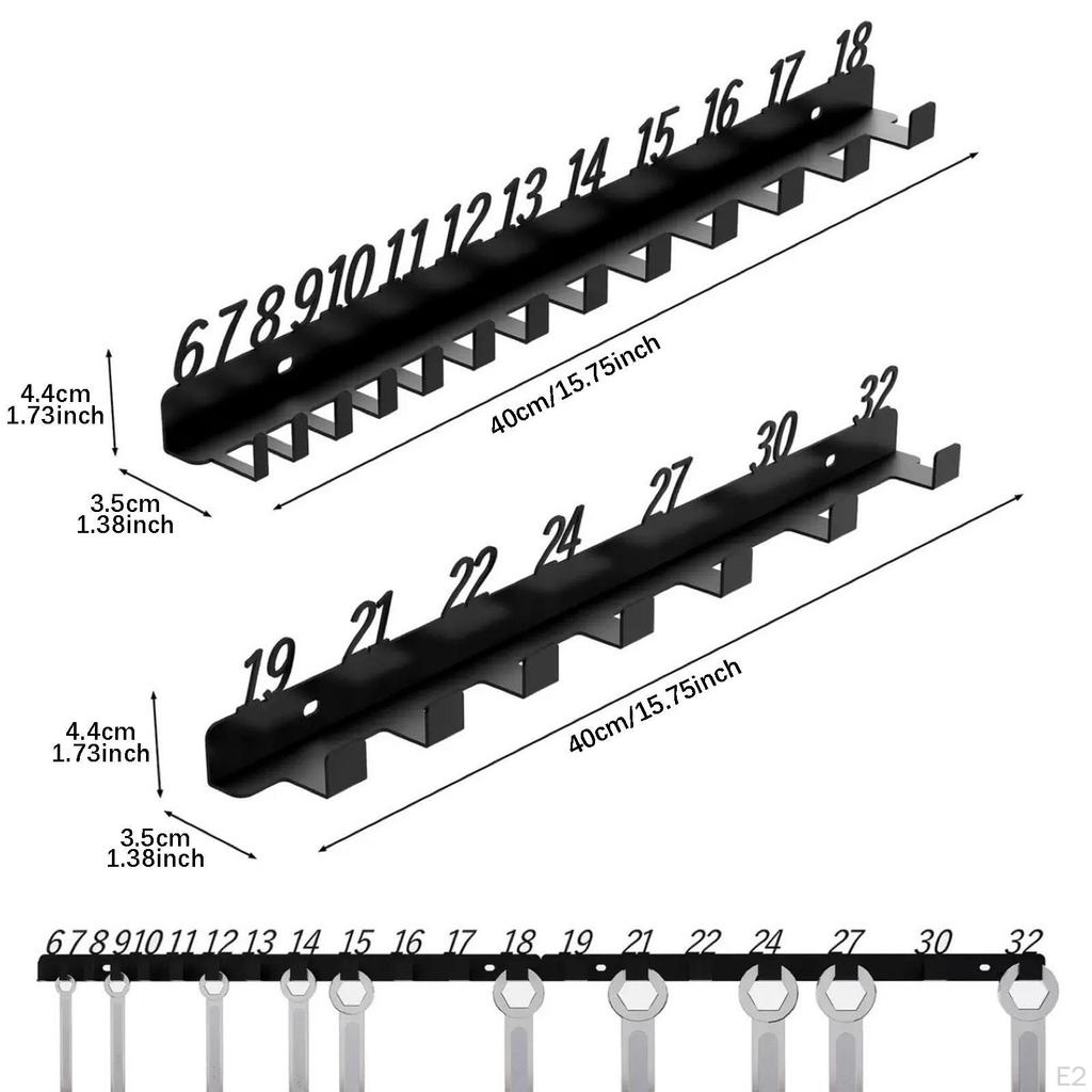 2x Wall Mounted Wrench Organizer Hanging Hooks Space Saving Home Storage Holder for
