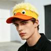 Lustige Enten-Visierkappe mit Kunsthaar, Neuheit Gelb-Orange Verstellbares Sonnenschild für Männer Frauen, Einzigartige Lässige Streetwear-Kappe