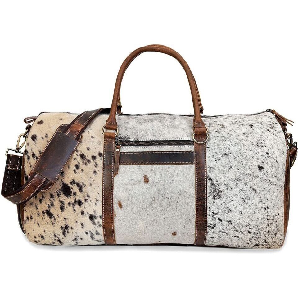 24" Leather Duffel Luggage Sports Weekender Cowhide Handmade Overnight Bag Mens