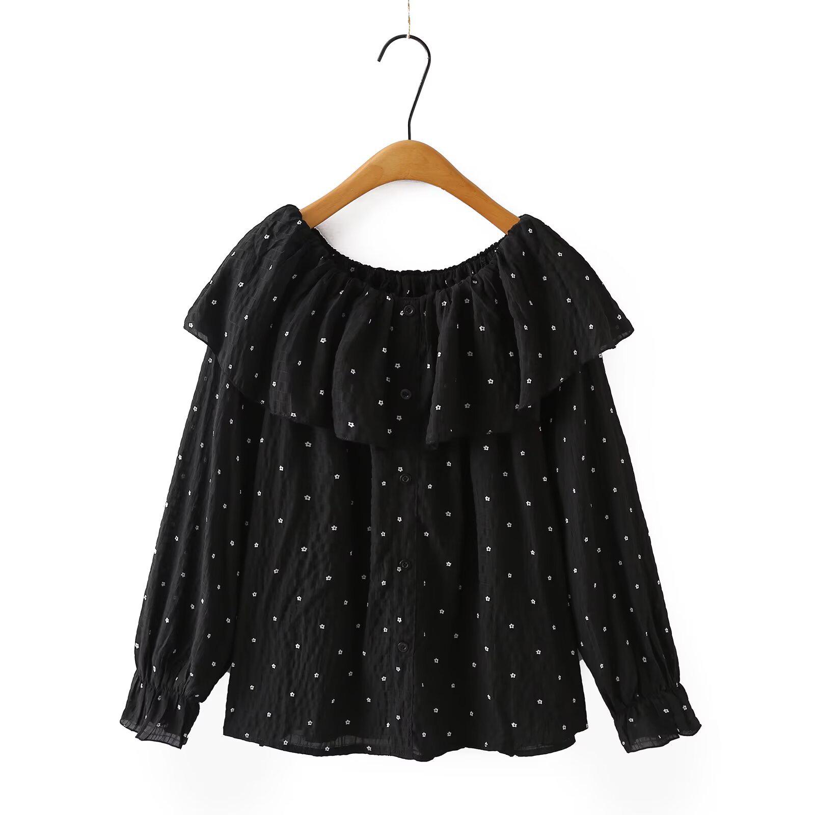 

2025 Autumn Plus Size Ruffle One Shoulder Long Sleeve Print Casual T-shirt 5XL чорний