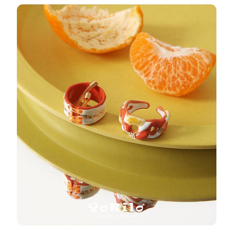 YOK Dopamine Style Color Block Fluid Shape Handmade Drip Oil Ring - Women's Jewelry