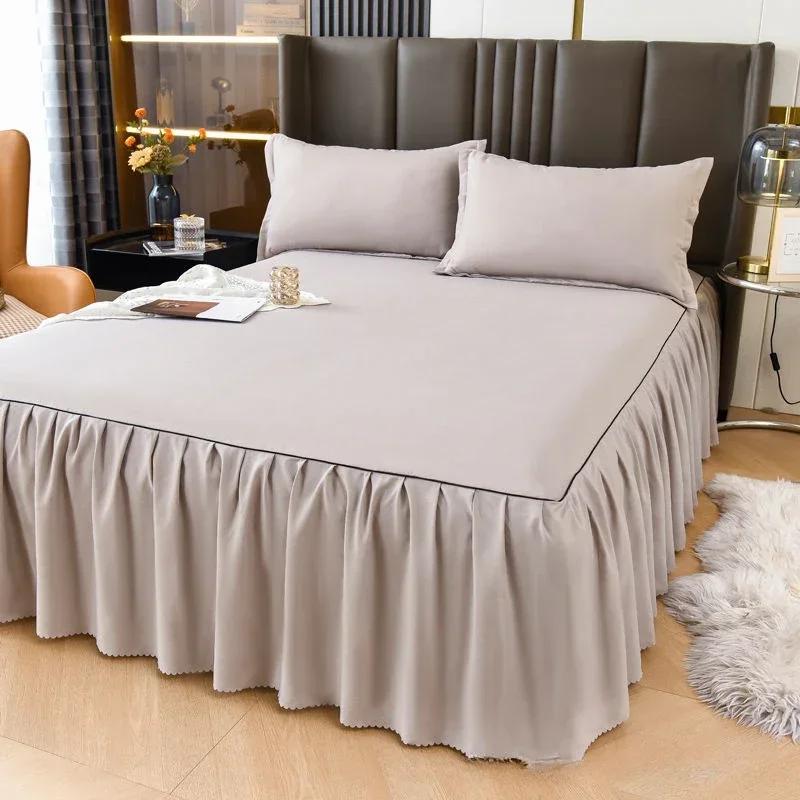 Solid Color Bed Skirt Single Bed Cover Non-slip Mattress Protector 1.2/1.5/1.8M  (Without Pillowcase)