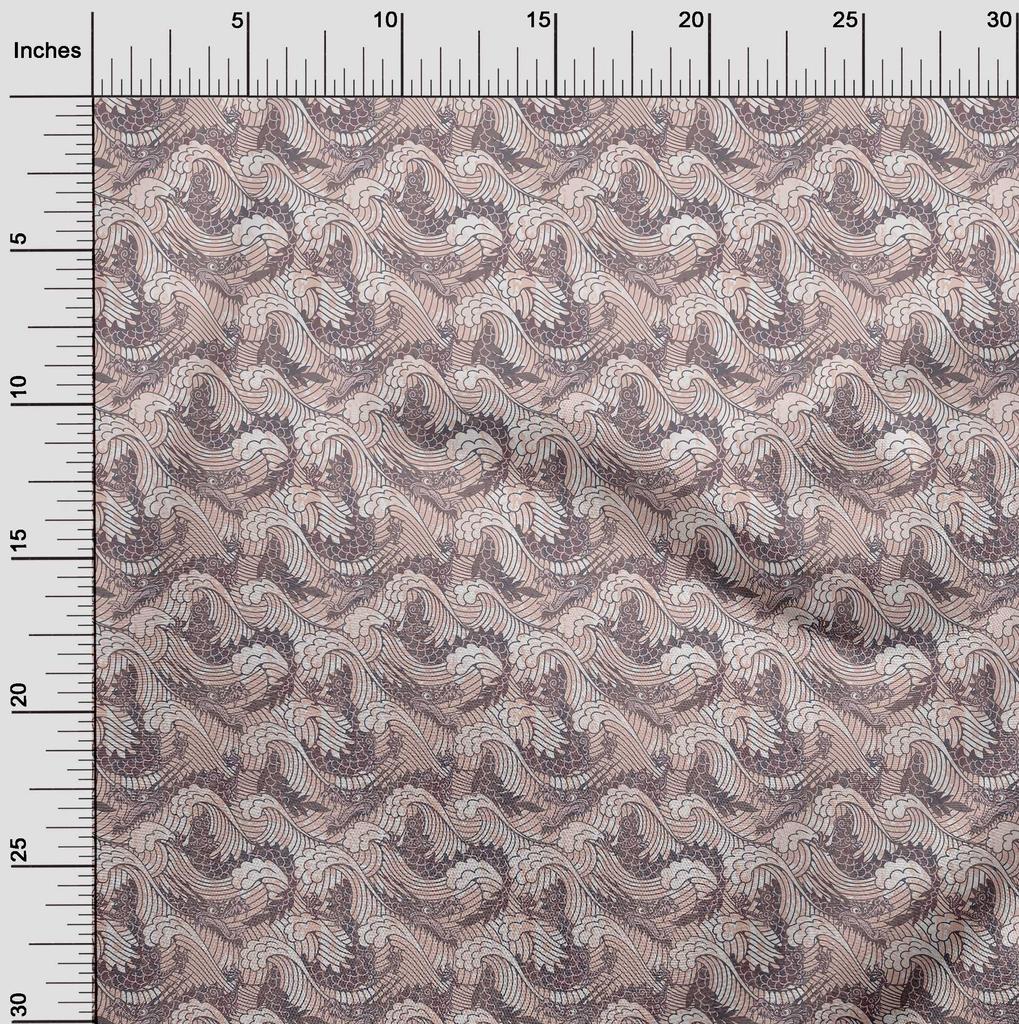 oneOone Cotton Flex Dusty Brown Fabric Asian Japanese Wave Sewing Craft Projects Fabric Prints By Yard 40 Inch
