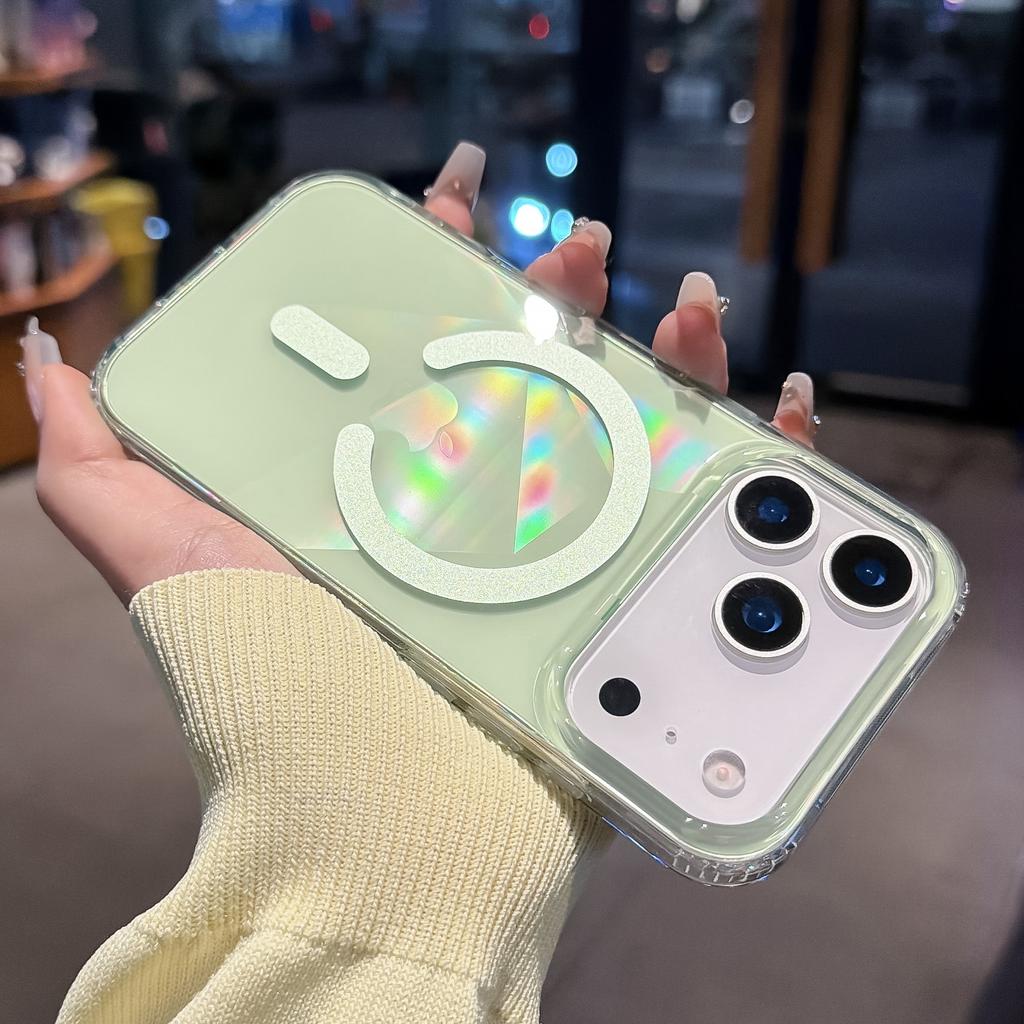 Neon Laser Gradient Magnetic For Case For For Iphone 17 16 1 14 Pro Max 13 Wireless Charge Geometrical Pattern Clear Cover