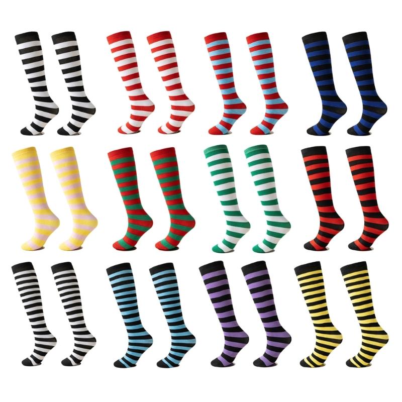 Elastic Stripes Thigh Socks For Women Breathable Long Stripes Socks Practical Overknee Stockings Casual Outfit Essential