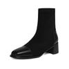 Microfiber Flock Square Toe Med Heels Elastic Boots Size 43 Zipper Women Basic Design Ankle Boots