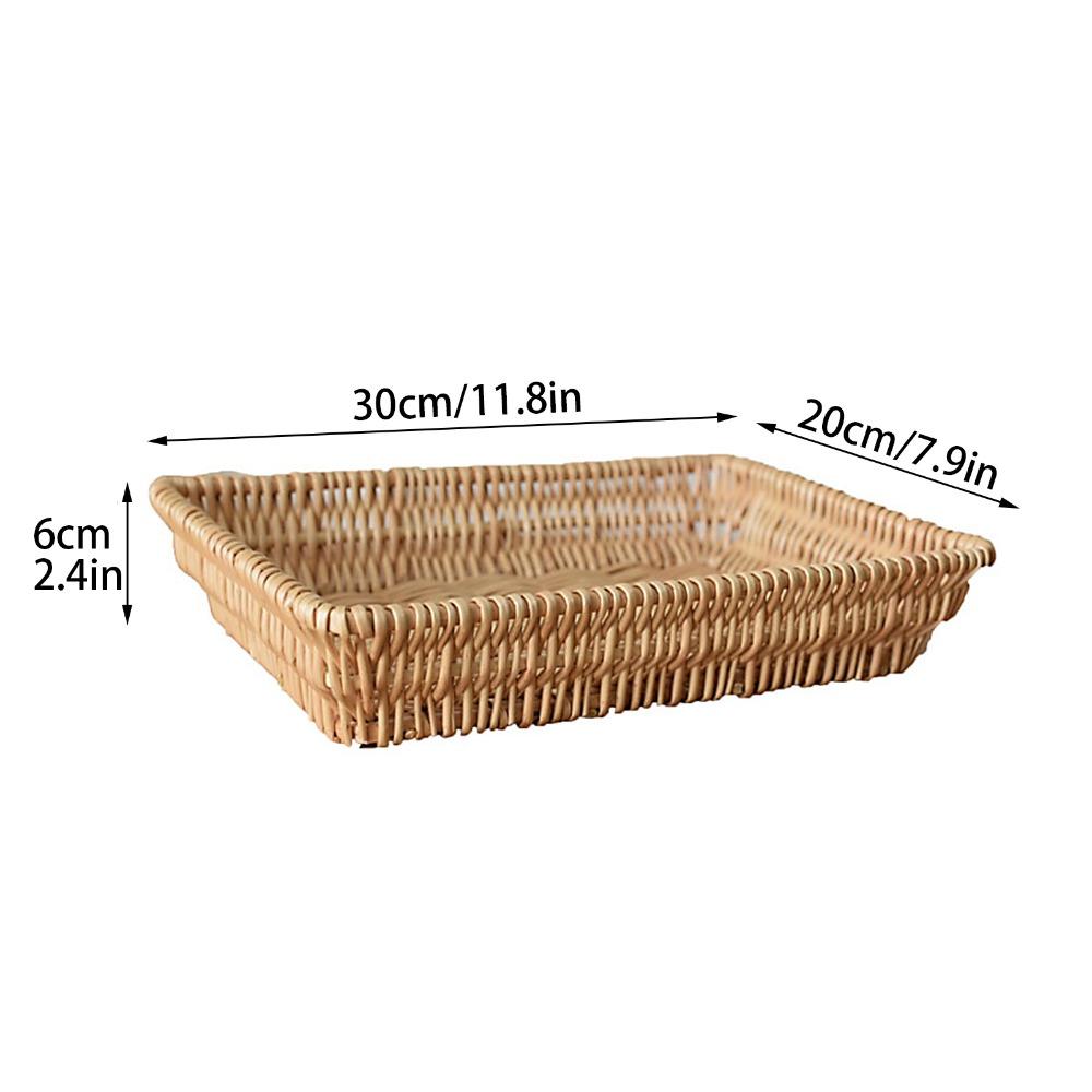 Rectangle Woven Serving Tray Wood Color Multifunctional Storage Basket Kitchen Counter Use