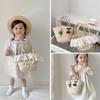 Hand Held Lace Straw Woven Bag With Silk Scarf Handbag For Girl Use Daily