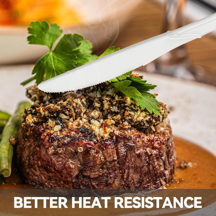 

Премиальные белые пластиковые ножи Сверхпрочные и термостойкие одноразовые столовые приборы для вечеринок, пикников и повседневного использования 72 штуки United States