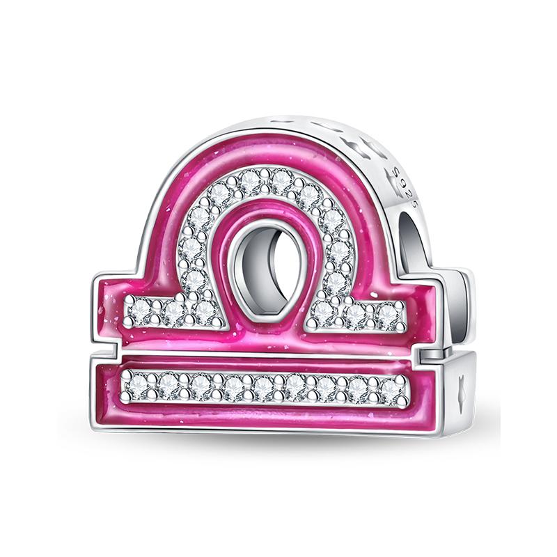 New 925 Silver Princess Pink Shining 12 Constellation Lucky Charms Beads Fit Pan Bracelets DIY Gifts Fine Jewelry