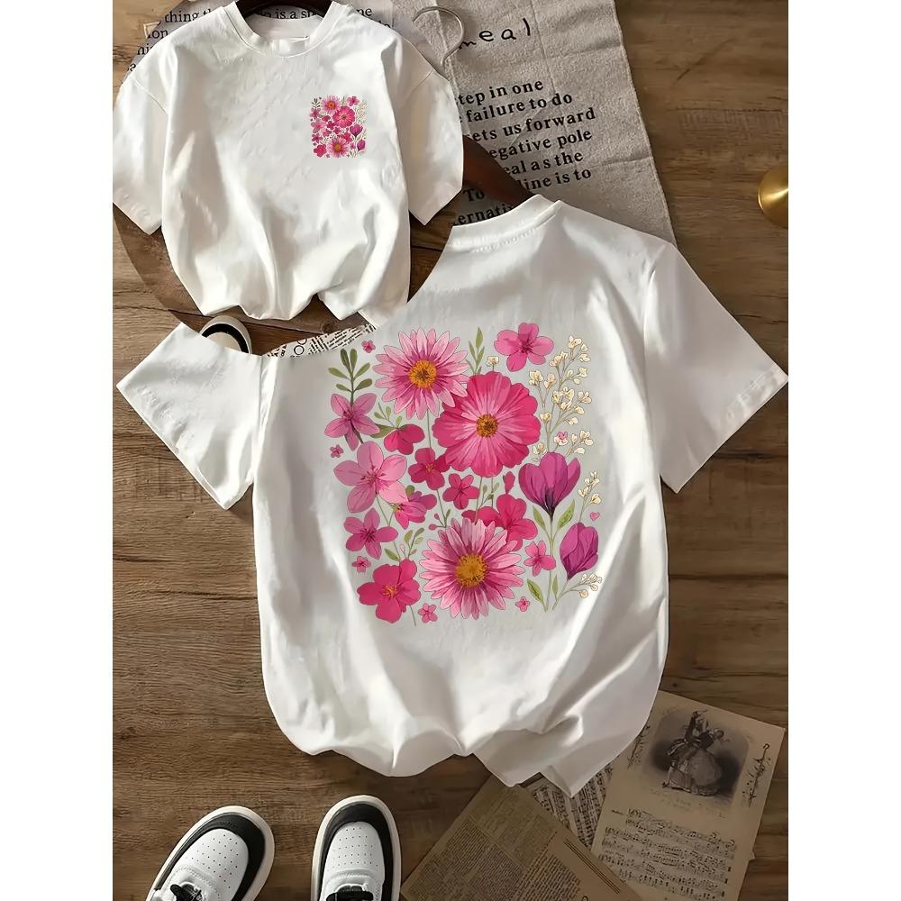 

Women s Pink Floral GraphicCrew Neck Short Sleeve Blouse Everyday Casual Summer Short Sleeved Harajuku Tees S