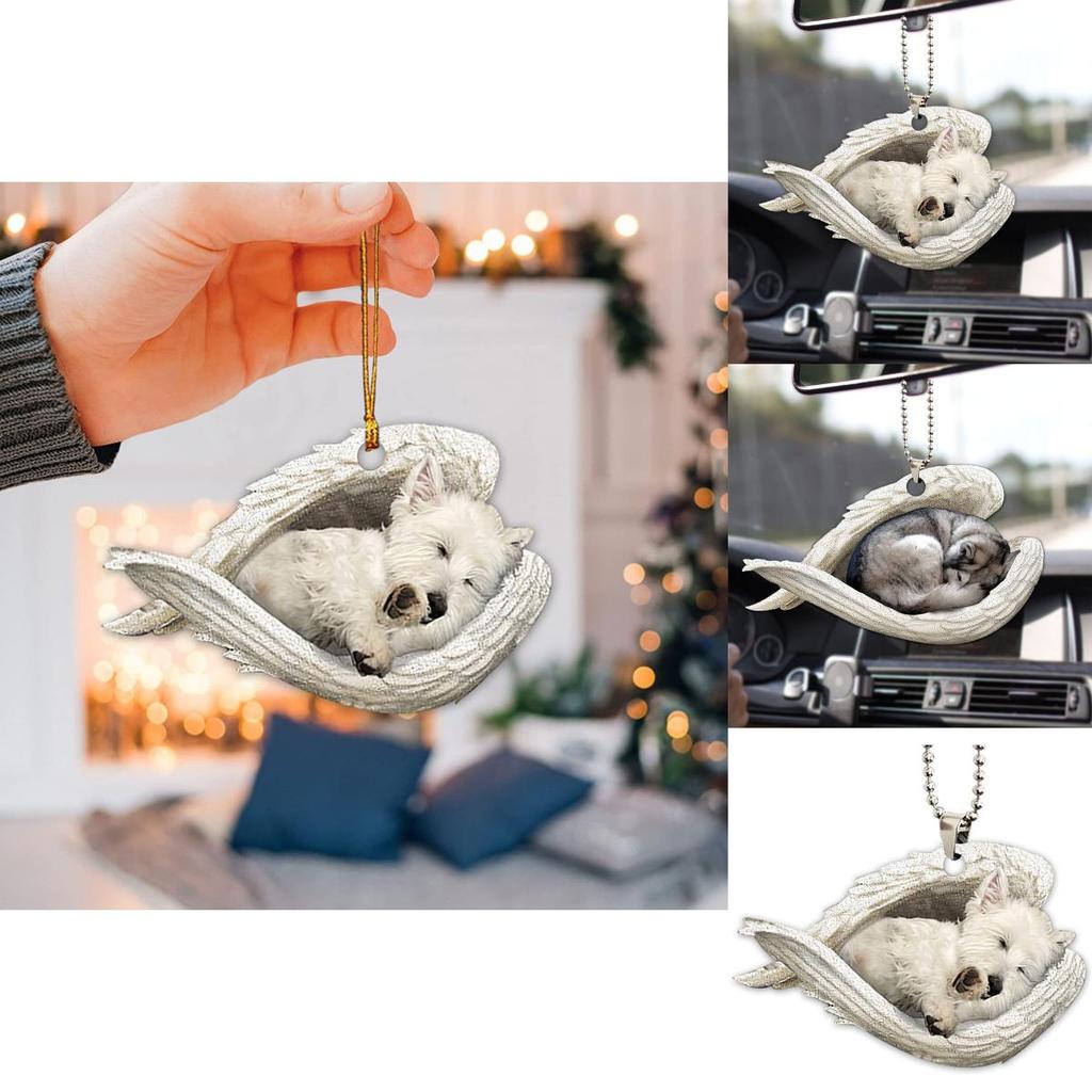 Cute Acrylic Car Mirror Pendant With Angel Wings Perfect For Dog Lovers Gifts