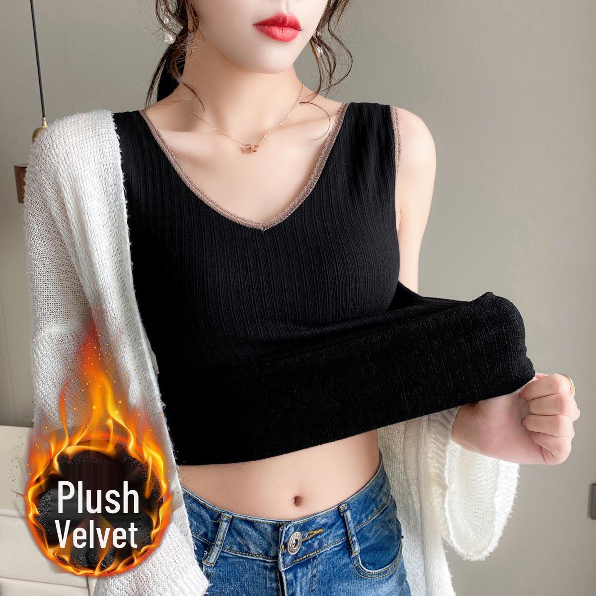 

Женский зимний плюшевый жилет: Плотный, теплый, с подкладкой на груди, без рукавов, цельный бюстгальтер, контрастный цвет One Size