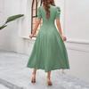 2026 Spring Summer Women's High Waist Solid Color Waist-Cinching Short Sleeve Dress