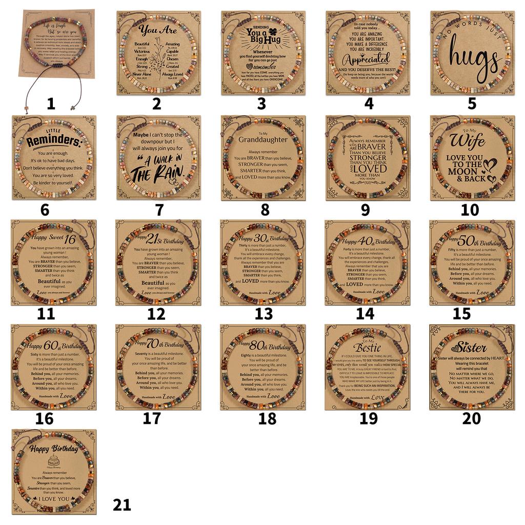 Adjustable Handmade Stone Bracelet Decoration for All Ages Featuring A Blessing Card and Multiple Color Addition