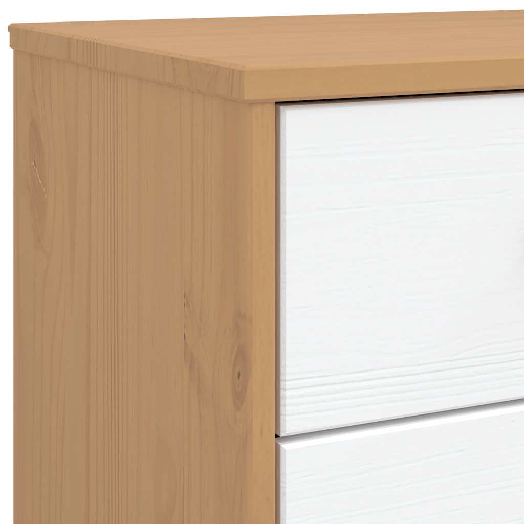 OLDEN Nightstand White and Brown Solid Pine Wood