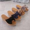 European and American Plus Size Butterfly Bow Slippers for Women, Leopard Print Fabric, Sloping Heel Sandals for Women