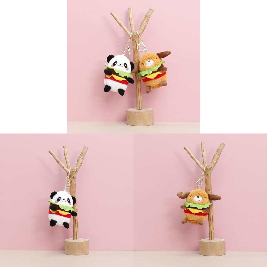 Hamburger Panda Dog Plush Keychain Animal Toy Pendant Cartoon Decoration Gift