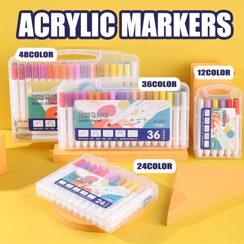 12/24/48color Acrylic Marker Pen Set for Students -Drawing, Doodling, Art, Quick-Drying, Waterproof, Watercolor Pen - Gift