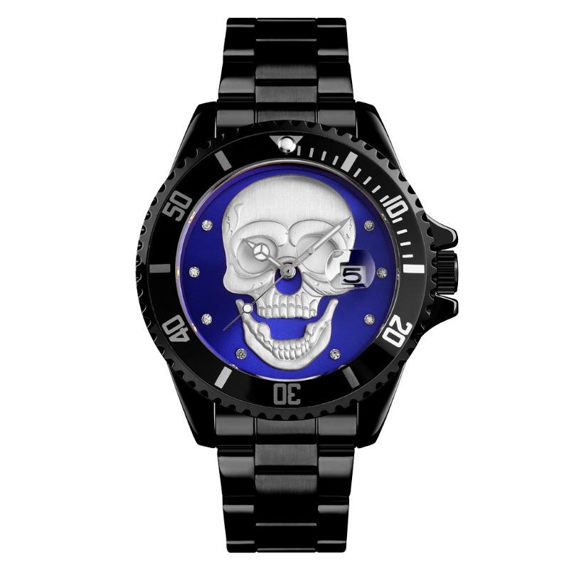 Hot-selling watch, fashionable rhinestone-encrusted skull, luminous men's waterproof quartz watch