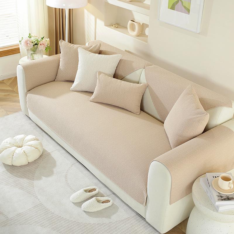 Living Room Sofa Mat Solid Color All Season Universal Anti Slip Sofa Cover Fashionable Chenille Sofa Cushion Cover