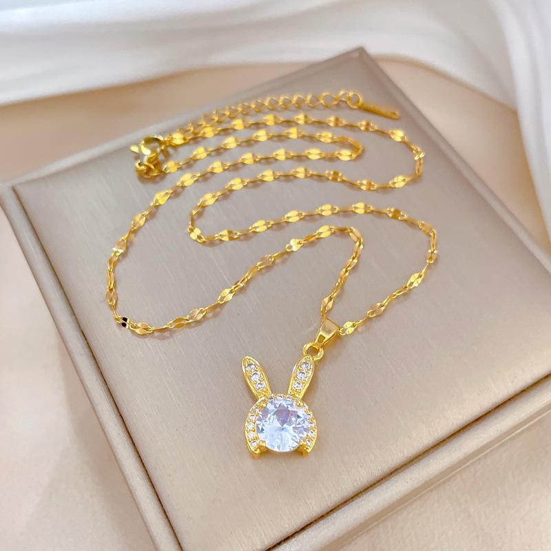 Titanium Steel Binaural Rabbit Luxury Banquet Wedding Necklace Female Versatile Collarbone Chain Titanium Steel