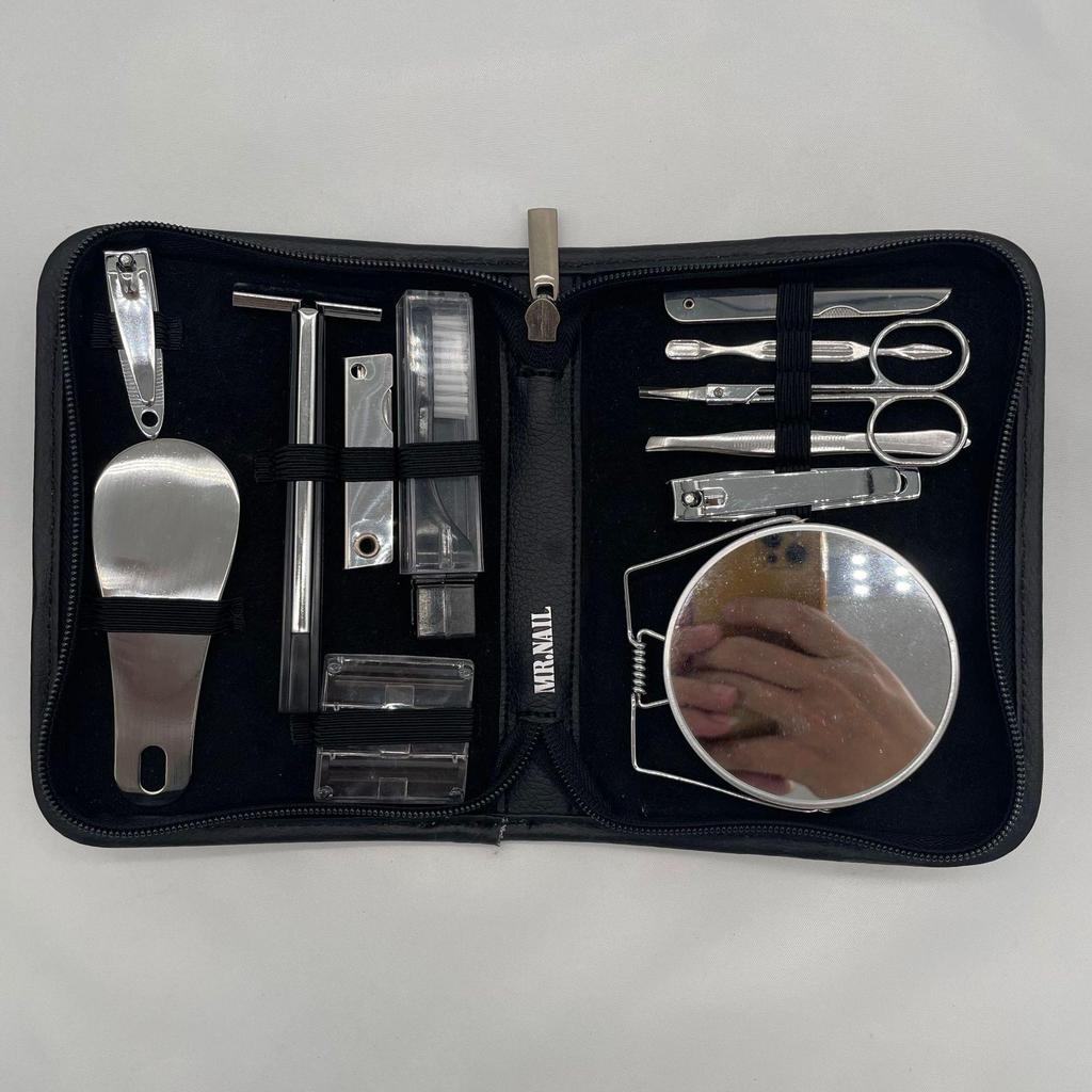 Men's Travel Grooming Set: Nail Clippers, Toothbrush, Razor, Double-Sided Mirror