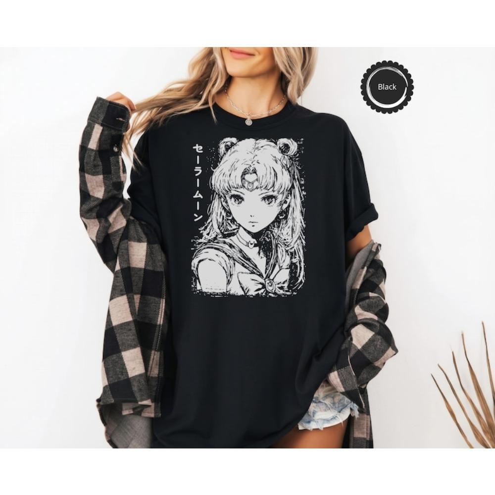 Summer Sailor Moon Men's T-Shirt Retro Poster Graphic Cotton Oversized Breathable Casual Short Sleeve Tee