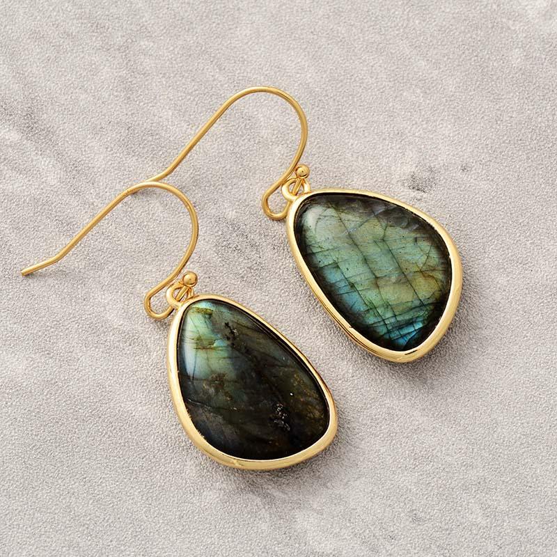 Luxury elongated stone pendant earrings earrings studs European and American natural stone popular jewelry