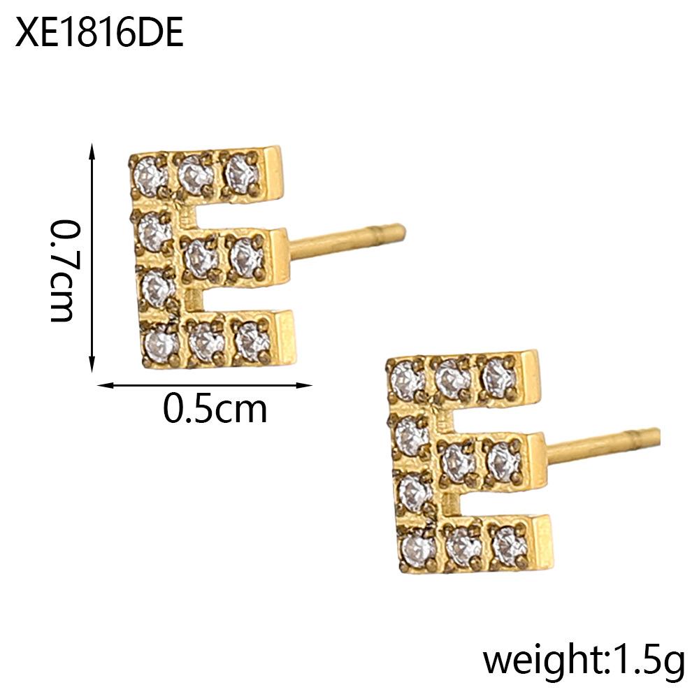 CARLIDANA A-Z Alphabet Initial 26 Letter Stainless Steel Gold Plated Cubic Zircon Paved Fashion Jewelry CZ Stone Stud Earring