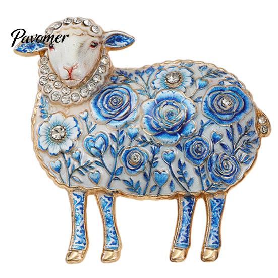 Decorative Lamb Brooch Rhinestone Floral for Women, Flower Sheep Alloy Lapel Pin Pin, Animal Jewelry Clothing Suits Scarves Bags