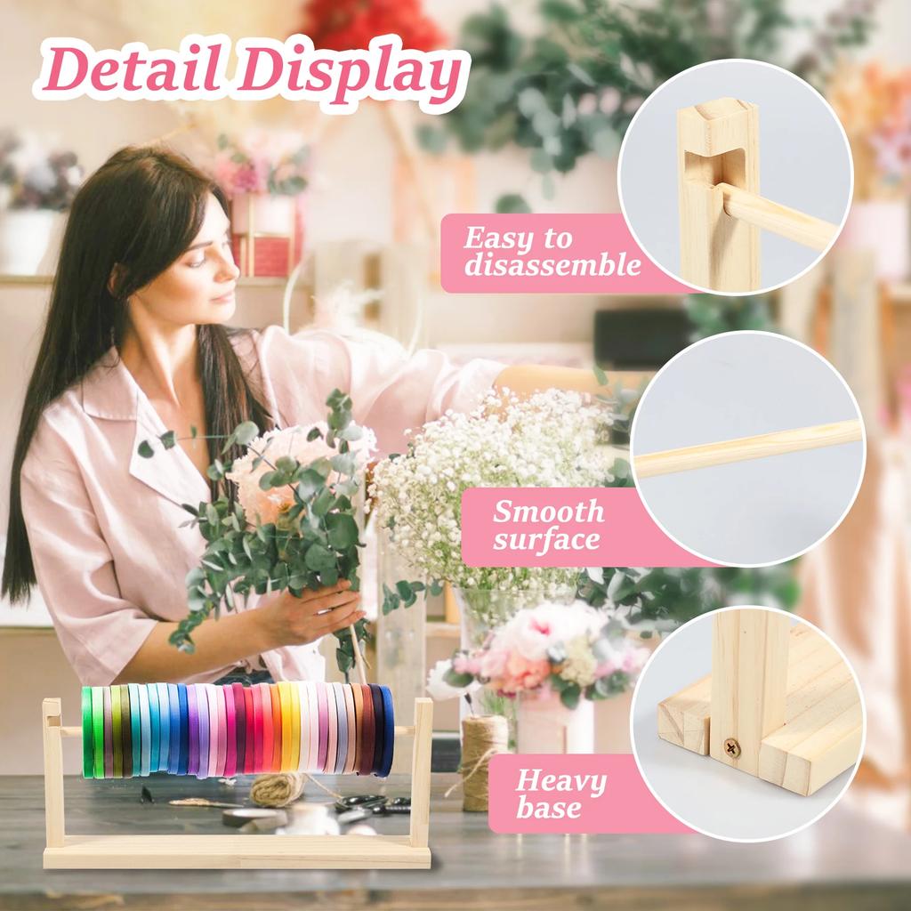 Single Layer Ribbon Storage Rack Wood Ribbon Organizer Countertop Ribbon Racks Multifunctional Ribbon Display Holder Home