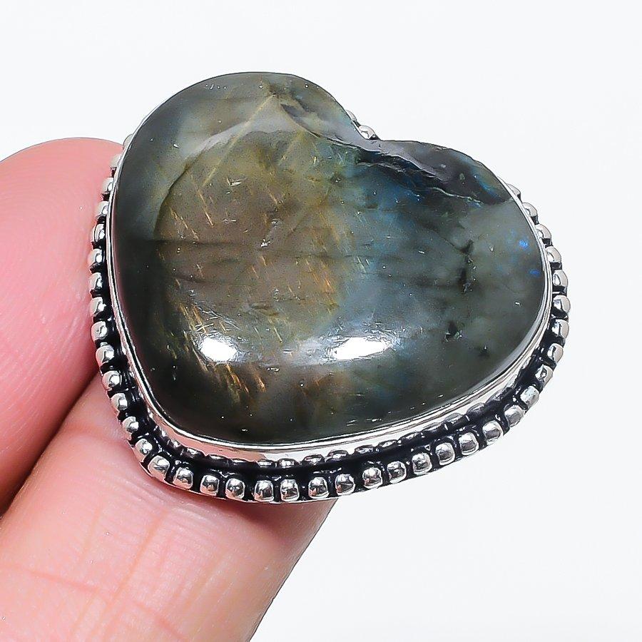 Natural Labradorite Gemstone 925 Sterling Silver Jewelry Ring Size 9 I2s06