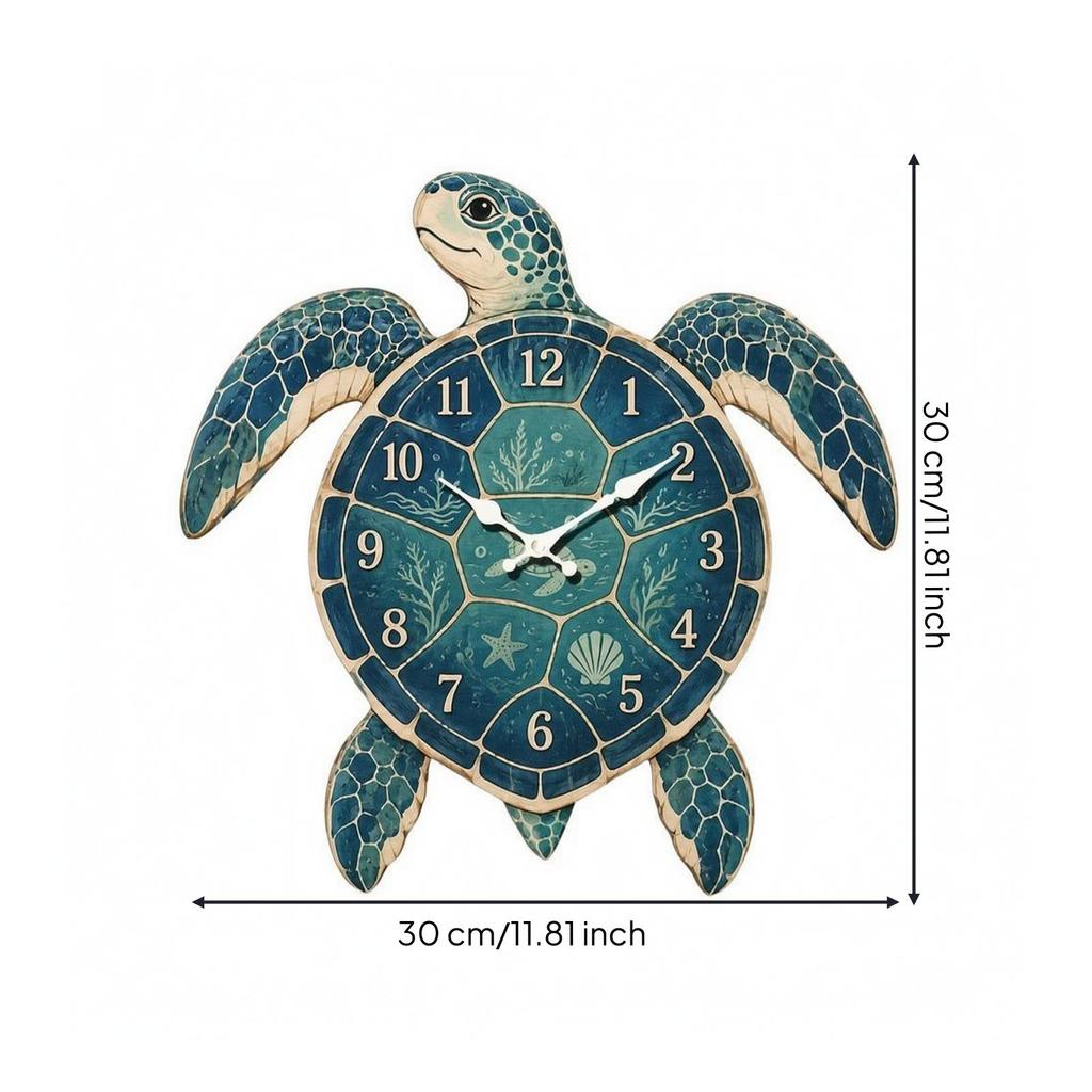 Wall Clock Coastal Turtle Easy to Hang for Bedroom