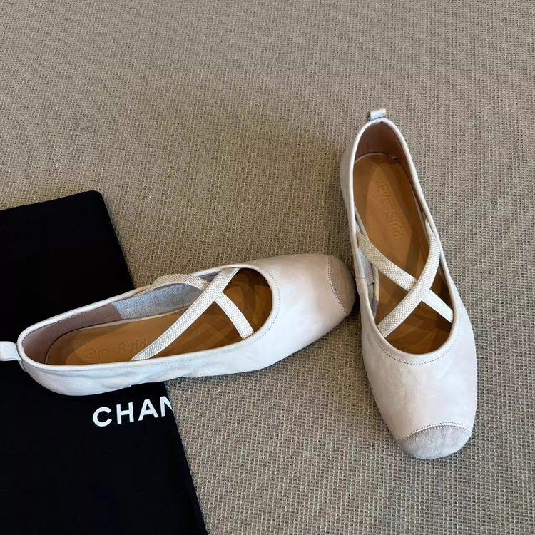 

Blue Cabinet~ Retro French soft-soled single shoes women s flat-soled ballet shoes shallow mouth evening shoes cross-strap Mary Jane shoes 40