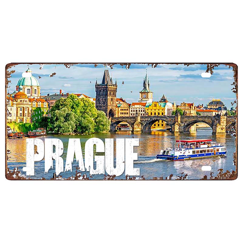 Prague Travel City Car Lisence Vintage Poster Souvenir Metal Sign Retro Plaque For Wall Shop Bar Home Decor 30X15CM  DC-0958A