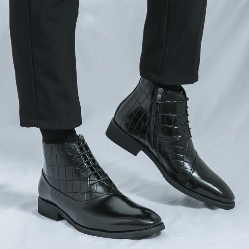 Casual Leather Men Comfortable Ankle Boots Slip On Footwear Leisure Business Motorcycle Boots Lace-Up Mens Chelsea Boots