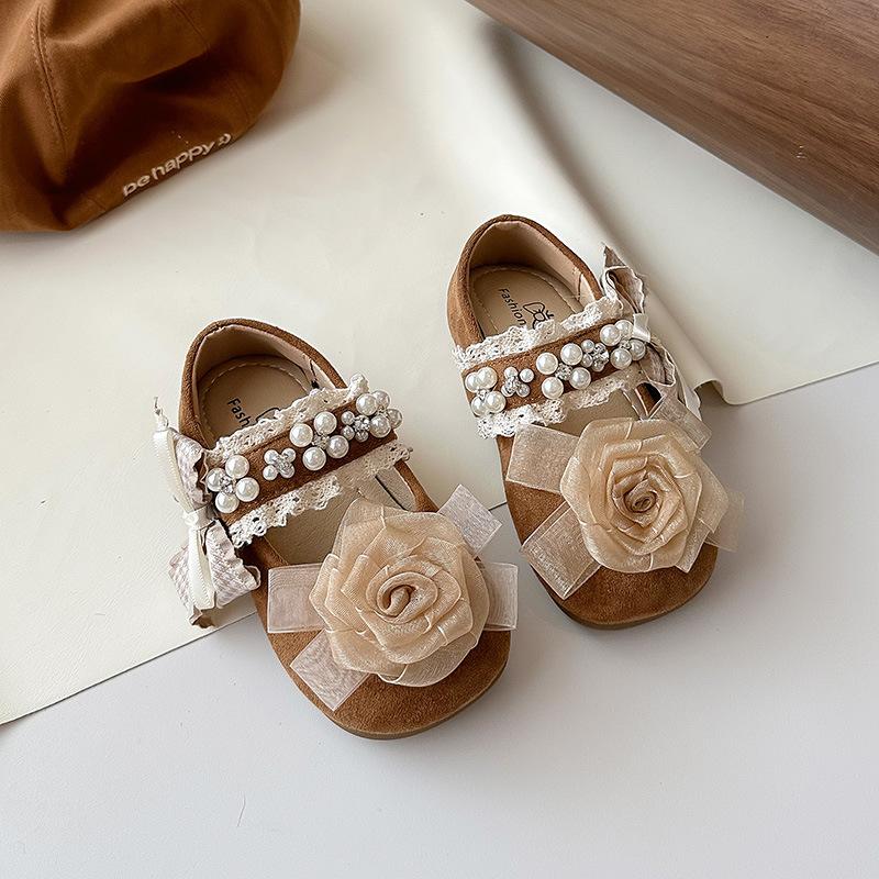 

Girls gentle evening wind leather shoes 2025 spring and autumn new children s rose flowers fairy wind girl Mary Jane shoes 34