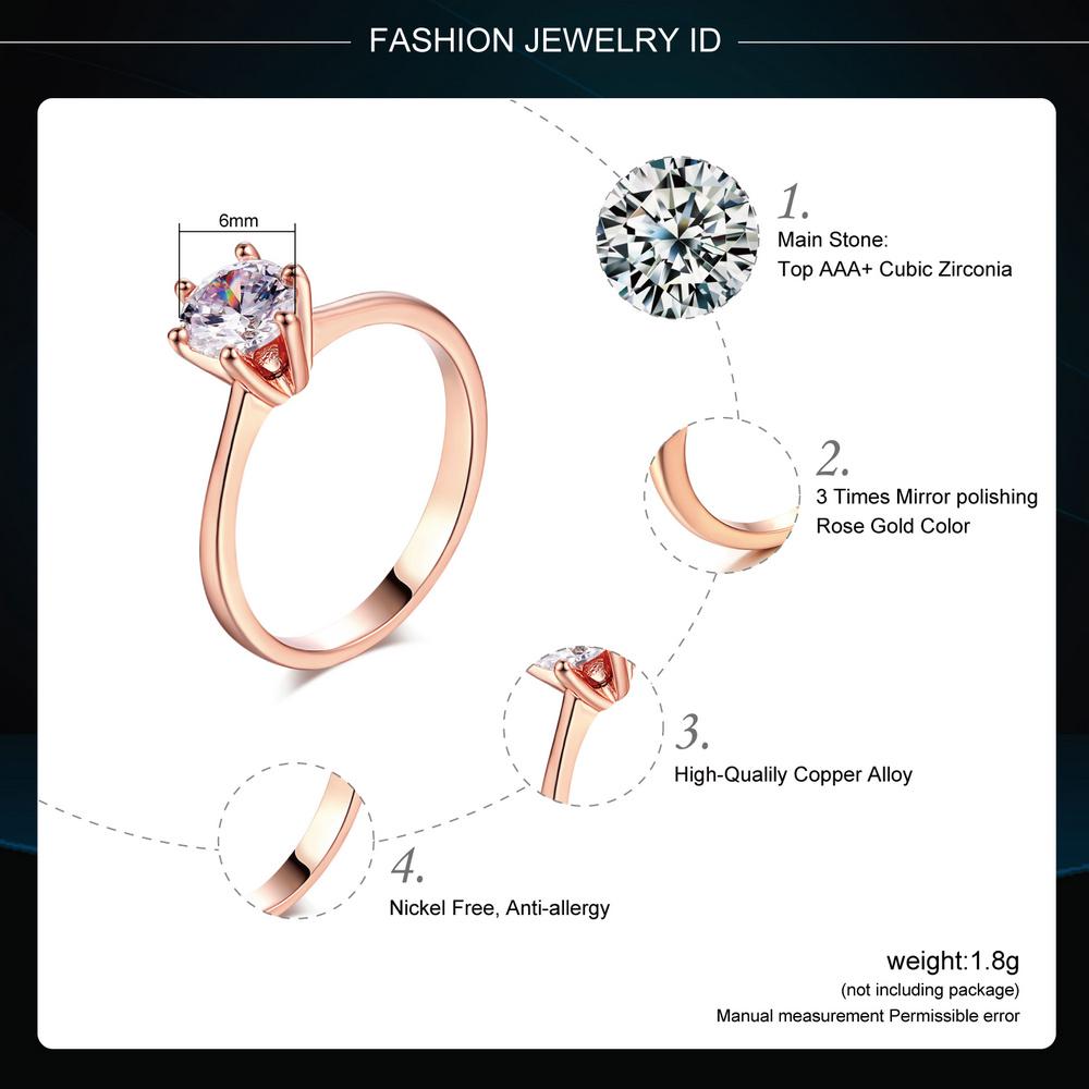 ZHOUYANG Wedding Rings For Women Classic Forever Perfect Cut 1 Carat Zircon Rose Gold Color 6 Claws Gift Wholesale Jewelry R013