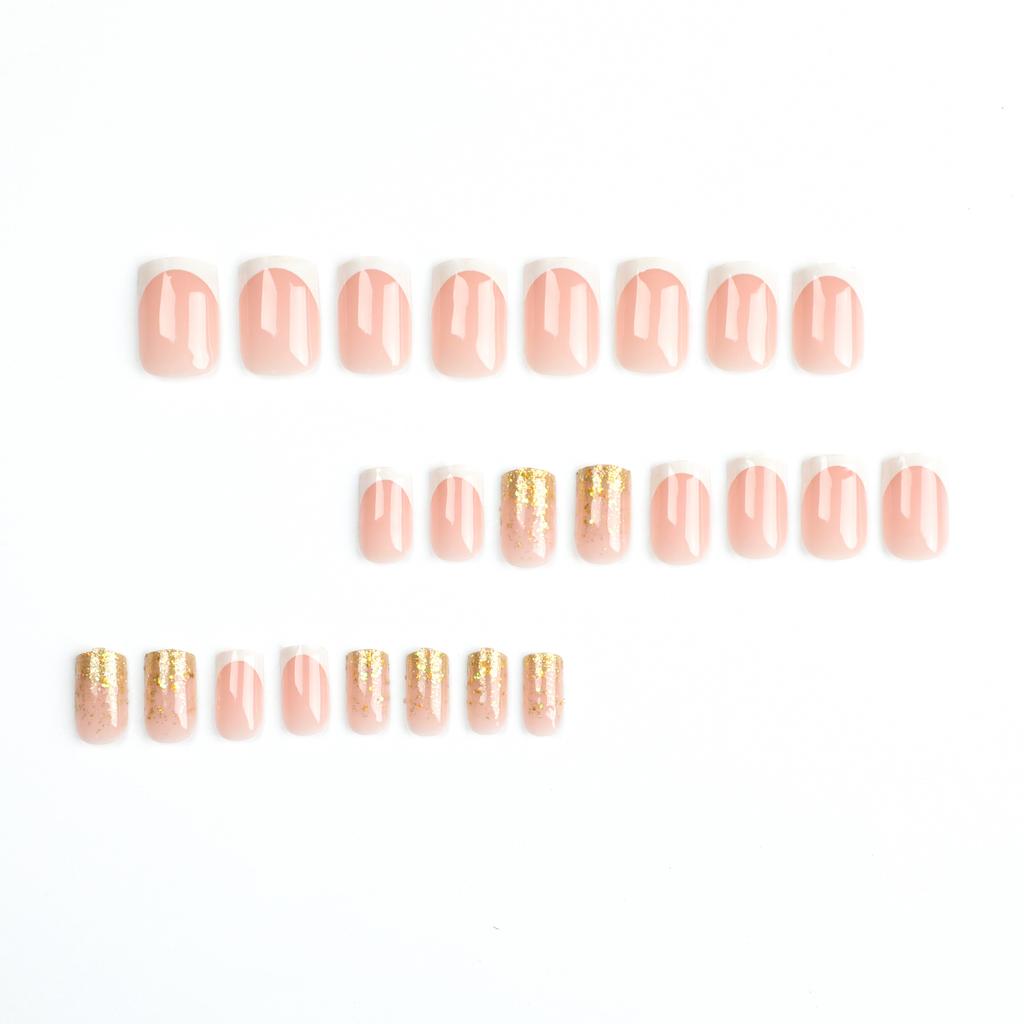 24 Stück Nail Art Französisch Weiße Spitze Nagel Nagelstück Falscher Nagel Gold Glitzer Nagelstück Nagelstück