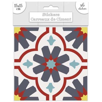 [R2198] - Set of 6 Multicolored 'Cement Tiles' Stickers - 15x15 Cm
