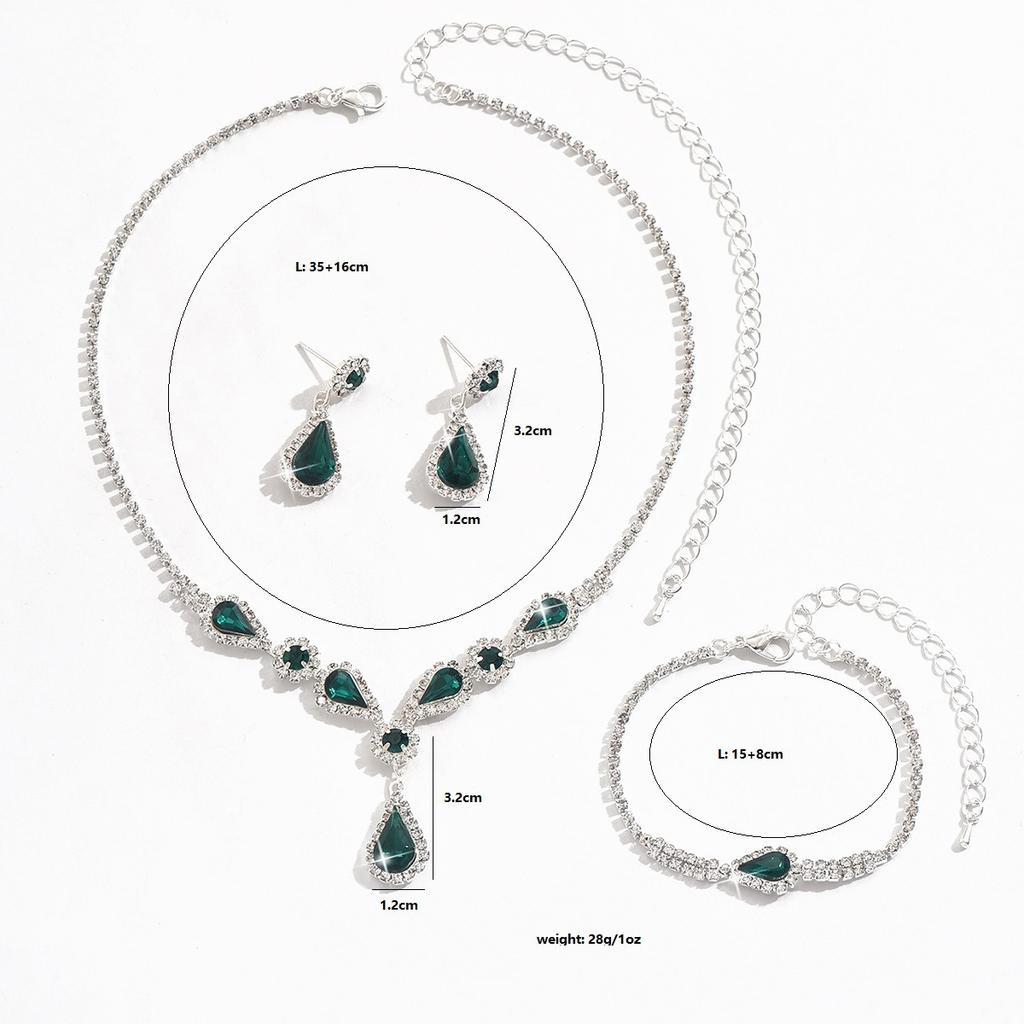 Bridal Jewelry Three-Piece Set Green Diamond Necklace Earrings Three-Piece Set Jewelry