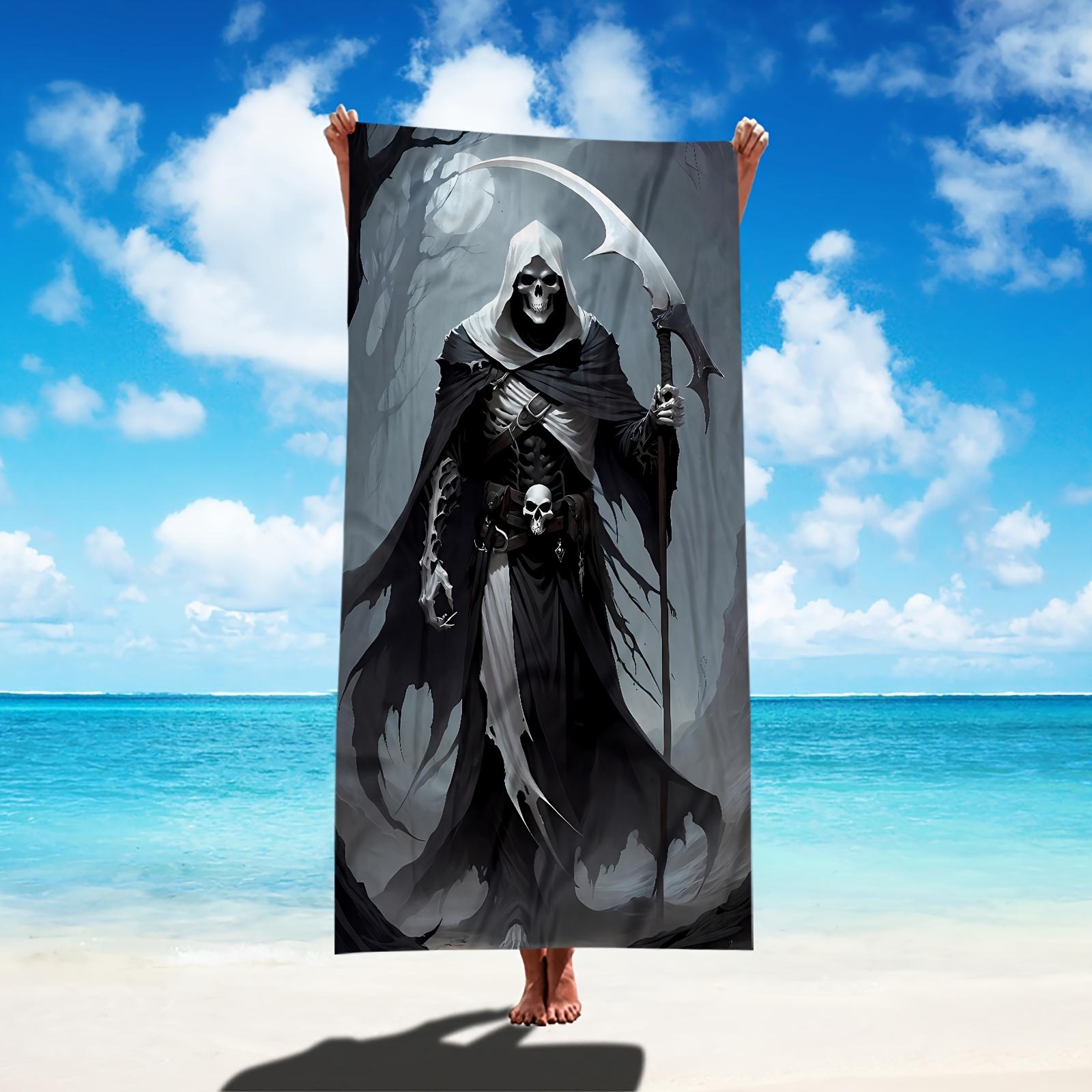 

Grim Reaper Skull Scythe Printed Beach Towel Polyester Soft Quick Dry Large Bath Towel Summer Swimming Pool Surfing Blanket W30*H60(CM)