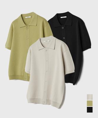 KIIMUIR Collared Short Sleeve Cardigan_3 Colors