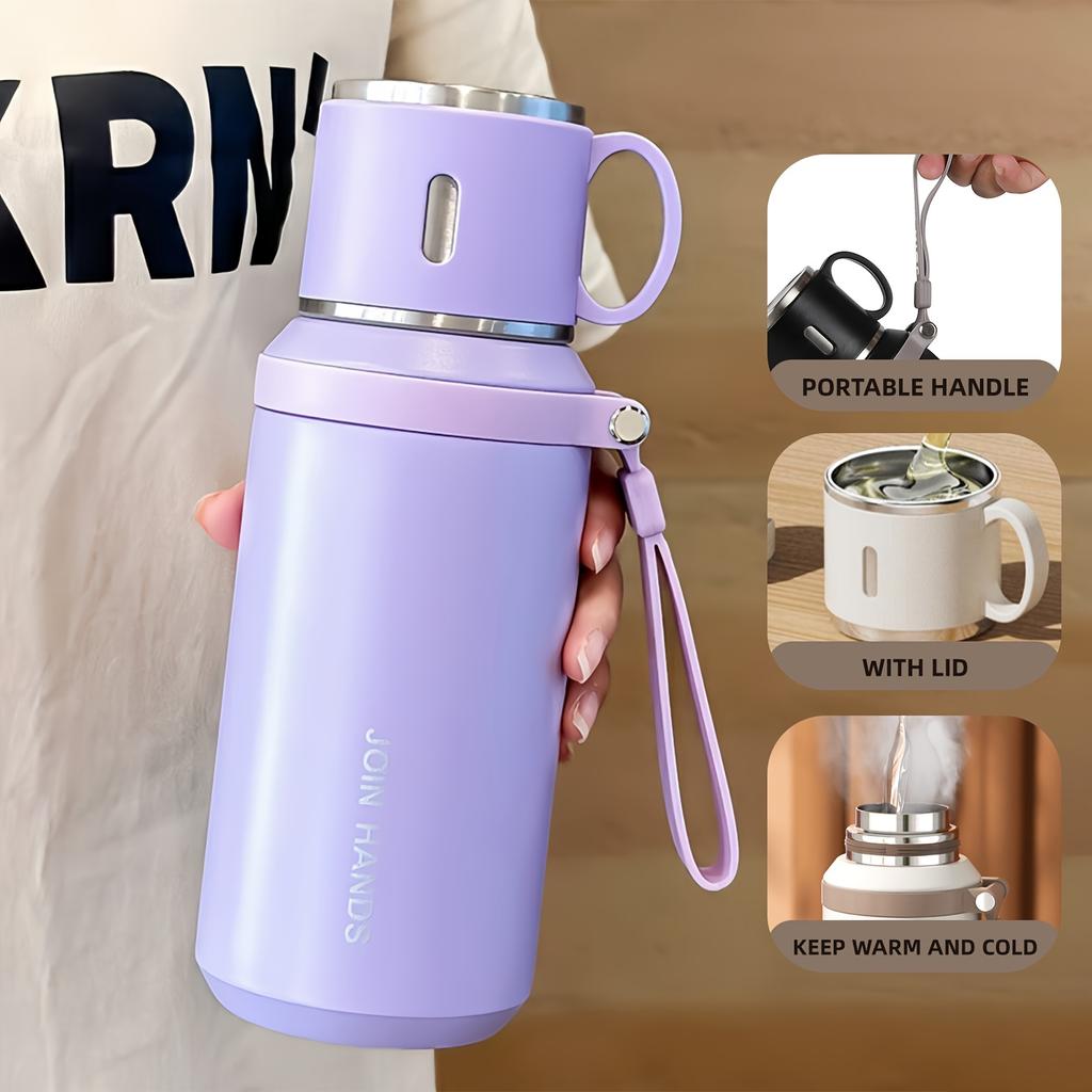 Nerezová termoska 316 s kelímkem, přenosná vakuová termoska pro outdoorové aktivity, ruční cestovní hrnek, udržuje chlad 24 hodin